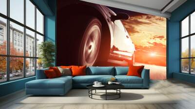 car on the road with motion blur background. Wall mural