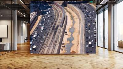 Cars in Ayalon highway in traffic jam at rush hour, Tel Aviv, Israel Wall mural