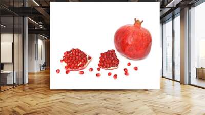 pomegranate and pomegranatev segments isolated on white backgro Wall mural