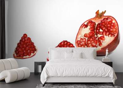 pomegranate segments and cross-section isolated on white backgro Wall mural