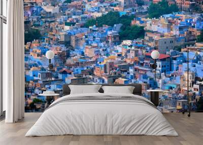 Aerial view of Jodhpur, also known as Blue City due to the vivid blue-painted Brahmin houses around Mehrangarh Fort. Jodphur, Rajasthan, India Wall mural