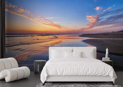 Atlantic ocean after sunset with surging waves at Fonte da Telha beach, Costa da Caparica, Portugal Wall mural