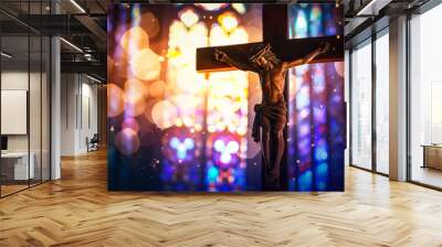 Crucifix with Jesus Christ on cross in church Wall mural