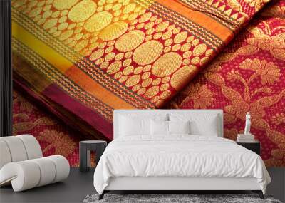 Indian silk sari close up. Background Wall mural