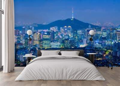 Seoul skyline in the night, South Korea. Wall mural