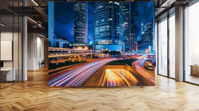 Street traffic in Hong Kong at night Wall mural