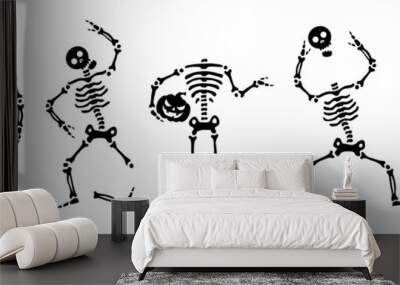 Set of skeletons for halloween. Vector skeleton in different positions. Isolated on white background. Vector illustration. Wall mural