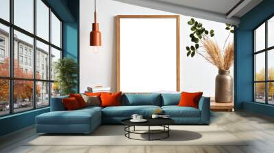 Simple wooden frame mockup on wooden table generative AI illustration Wall mural