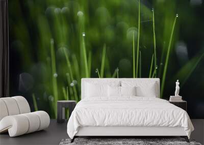 Spring backgrounds. Grass with dew. Wall mural