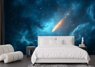 twinkling comet in a blue starry sky Wall mural