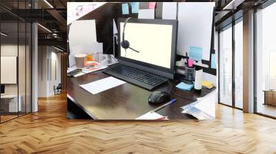 office table with PC and different stationery on it Wall mural