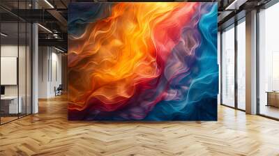 Vibrant abstract wavy art on canvas. Dynamic color flow painting. Modern liquid texture wall art. Creative design for home decor and art projects. Wall mural