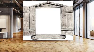 Old grunge light wooden window frame, isolated on white Wall mural