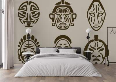 tribal mask set of Africa, Asia and America Wall mural