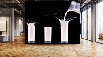 milk is pouring from jug bottle into the glass with splash Wall mural