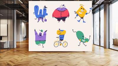 Cute abstract cartoon characters set. Wall mural