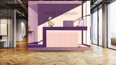 Reception desk. Cartoon vector illustration. Interior design. Wall mural