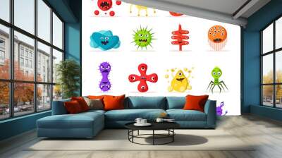 Set of bacteria characters. Cartoon vector illustration. Microbiology Wall mural