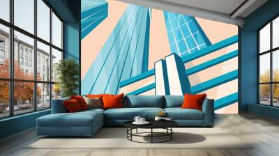 Skyscrapers in the city. Bottom view. Cartoon vector illustration Wall mural