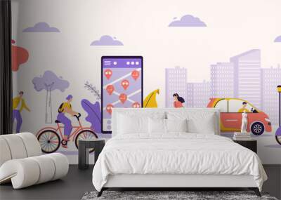 Vector character illustration of man, woman using rental service Wall mural