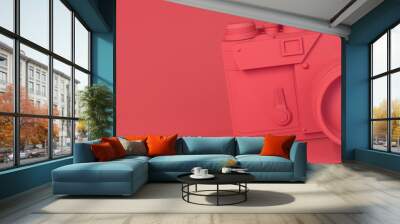 3d render illustration. Digital red photo camera on red background Wall mural