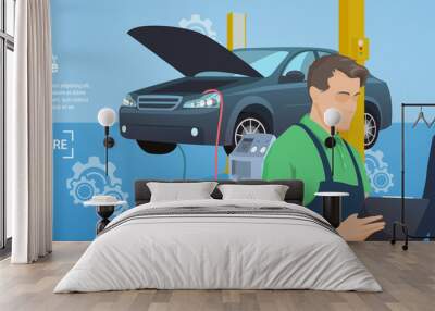 Banner of Auto mechanic service. Car Service. Service station. Maintenance car repair and working Wall mural