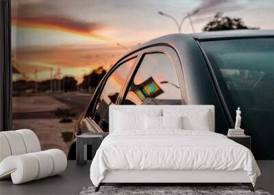 sunset on car Wall mural