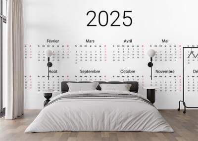 French 2025 calendar. Vector illustration design template start from monday. Full months for wall calendar Wall mural