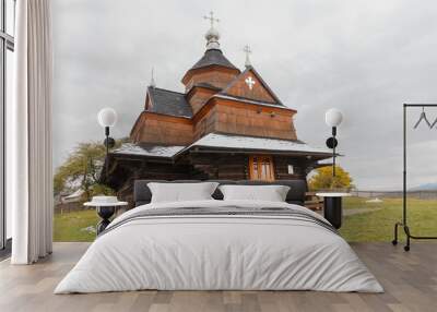 old wooden church in the ukrainian village. vorohda, ukraine Wall mural