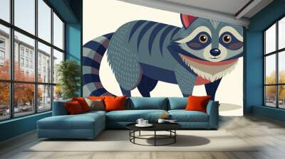 Illustration of a funny cartoon raccoon with a striped tail and a mischievous expression on its face Wall mural