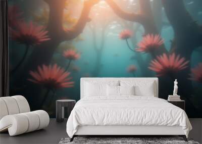 Sunlight pierces the water’s surface, highlighting the delicate features of marine flora Wall mural