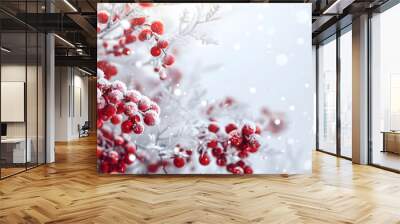 Beautiful festive Christmas interior with red and white flowers. AI Generated Wall mural