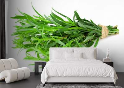 Bunch of tarragon leaves isolated on white background. Artemisia dracunculus Wall mural