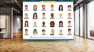 Business avatars set.Young smiling business people in round icons.Vector illustration of flat design people characters.Cute, simple cartoon style.Man, woman in business clothes.Positive business team Wall mural