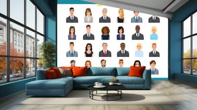 Business avatars set.Young smiling business people in round icons.Vector illustration of flat design people characters.Cute, simple cartoon style.Man, woman in business clothes.Positive business team Wall mural