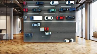 City traffic jam on a highway. Aerial. Wall mural