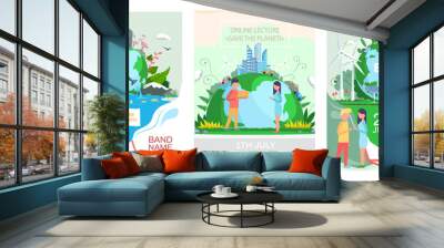 Climate and weather change of planet. Eco friendly, biodiversity, conservation and environmental protection concept. Flora and fauna on Earth. Green ecosystem of Earth. Care of nature and ecology Wall mural