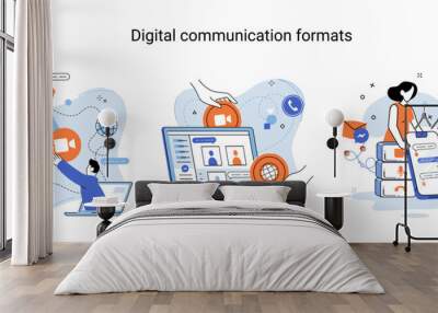 Digital communication formats metaphor, content online data and social media streaming. Abstract modern news feed and website connection. Open sourse software unified conversation modern technology Wall mural