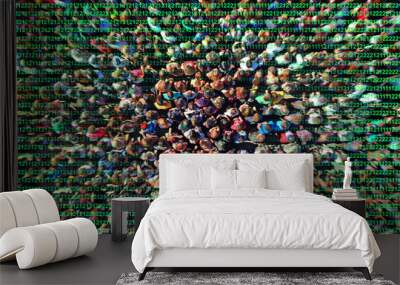 Digital technologies and people crowd control background. Deep learning and intelligence concept. Wall mural