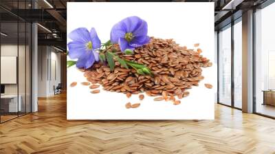 flax seeds with flower isolated on white background. flaxseed or linseed. Cereals. Wall mural