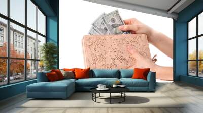  American dollars. Hands taking out money from wallet. Wall mural