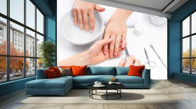 Hands care in the spa. Beautiful woman's hands with perfect manicure Wall mural