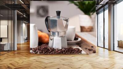 Italian coffee maker for espresso on table Wall mural