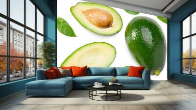 fresh avocado with slices isolated on white background. top view. clipping path Wall mural