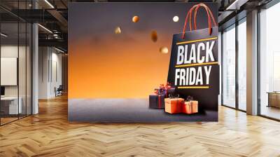 Black Friday sales inscription template, advertising of special offer, trendy banner. Wall mural