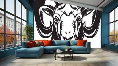 Goat head, mountains sheep, Vector illustration, on a white background, SVG Wall mural