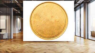 Golden mockup coin, empty coin with worn surface. Isolated on white. Ready for clipping path. Wall mural