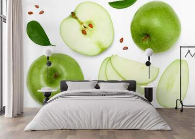 green apple with slices isolated on a white background. top view. clipping path Wall mural