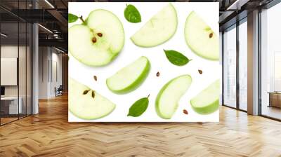 green apple with slices isolated on a white background. top view. clipping path Wall mural