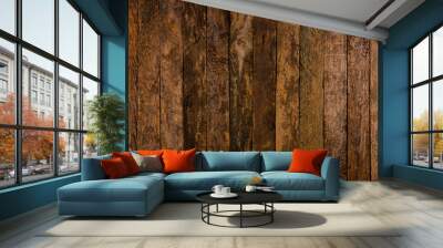 Old Wood Background. Dark brown wooden planks for background.  Wall mural